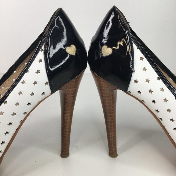 Moschino Black & White Open Toe Stars Heels Size 38  Pin Up Style - Picture 11 of 14